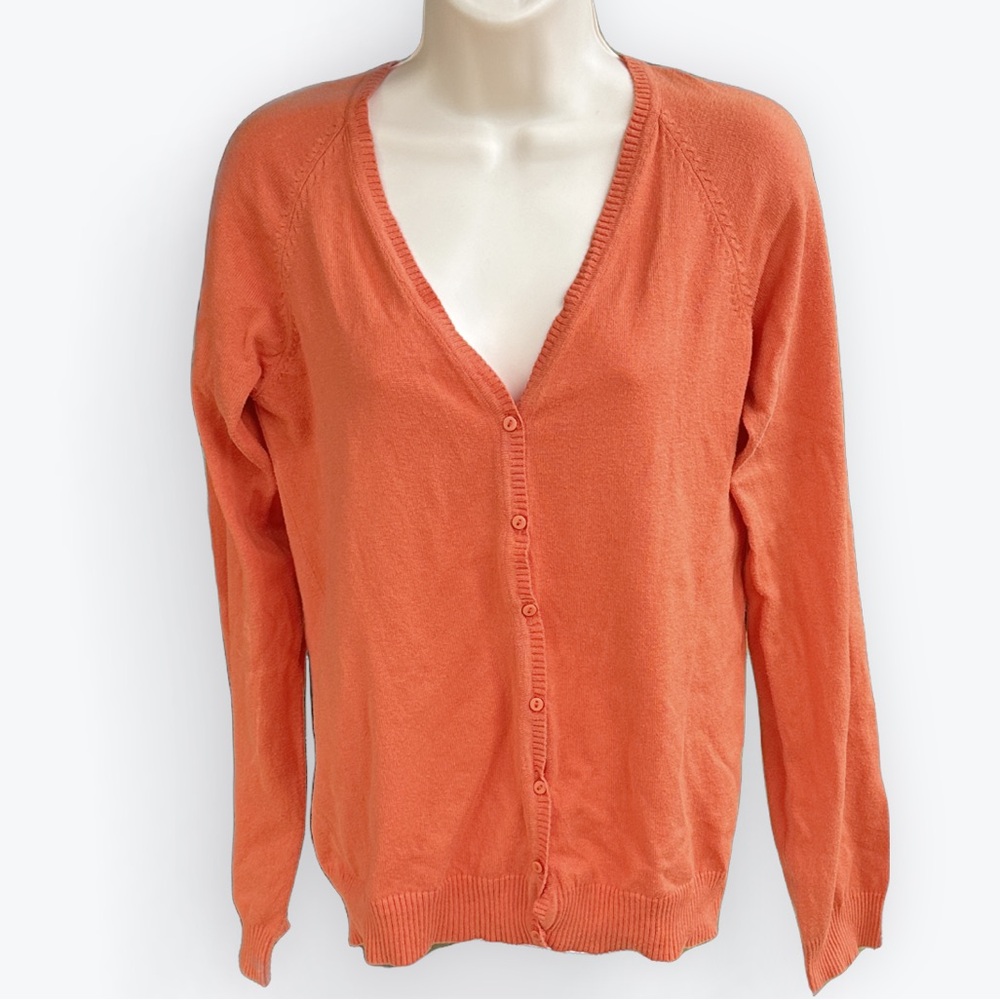 Retro Classic Minimalist Feminine Capsule Piece Bold Orange Cotton Cardigan ~ L